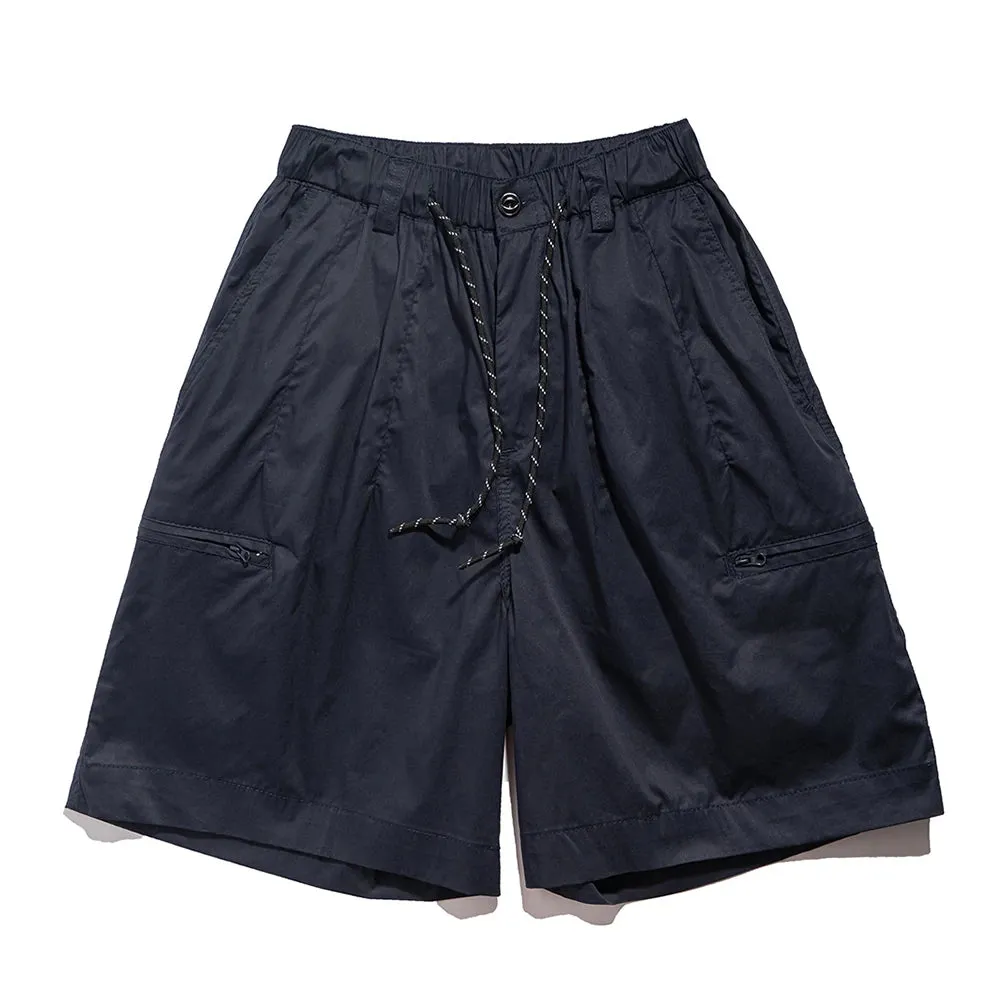 Solid Color Multi-Pocket Cargo Shorts - Casual Knee-length Elastic Waist Half Pants