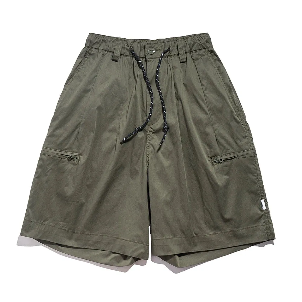 Solid Color Multi-Pocket Cargo Shorts - Casual Knee-length Elastic Waist Half Pants