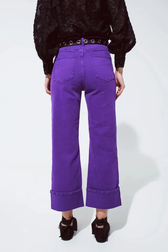 Straight Leg Jeans with Cropped Hem in Purple