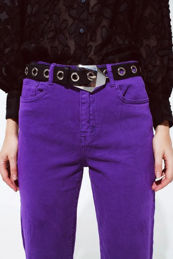 Straight Leg Jeans with Cropped Hem in Purple