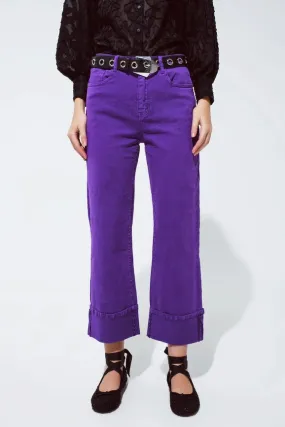 Straight Leg Jeans with Cropped Hem in Purple