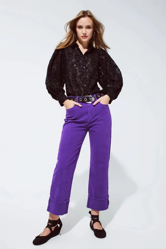 Straight Leg Jeans with Cropped Hem in Purple