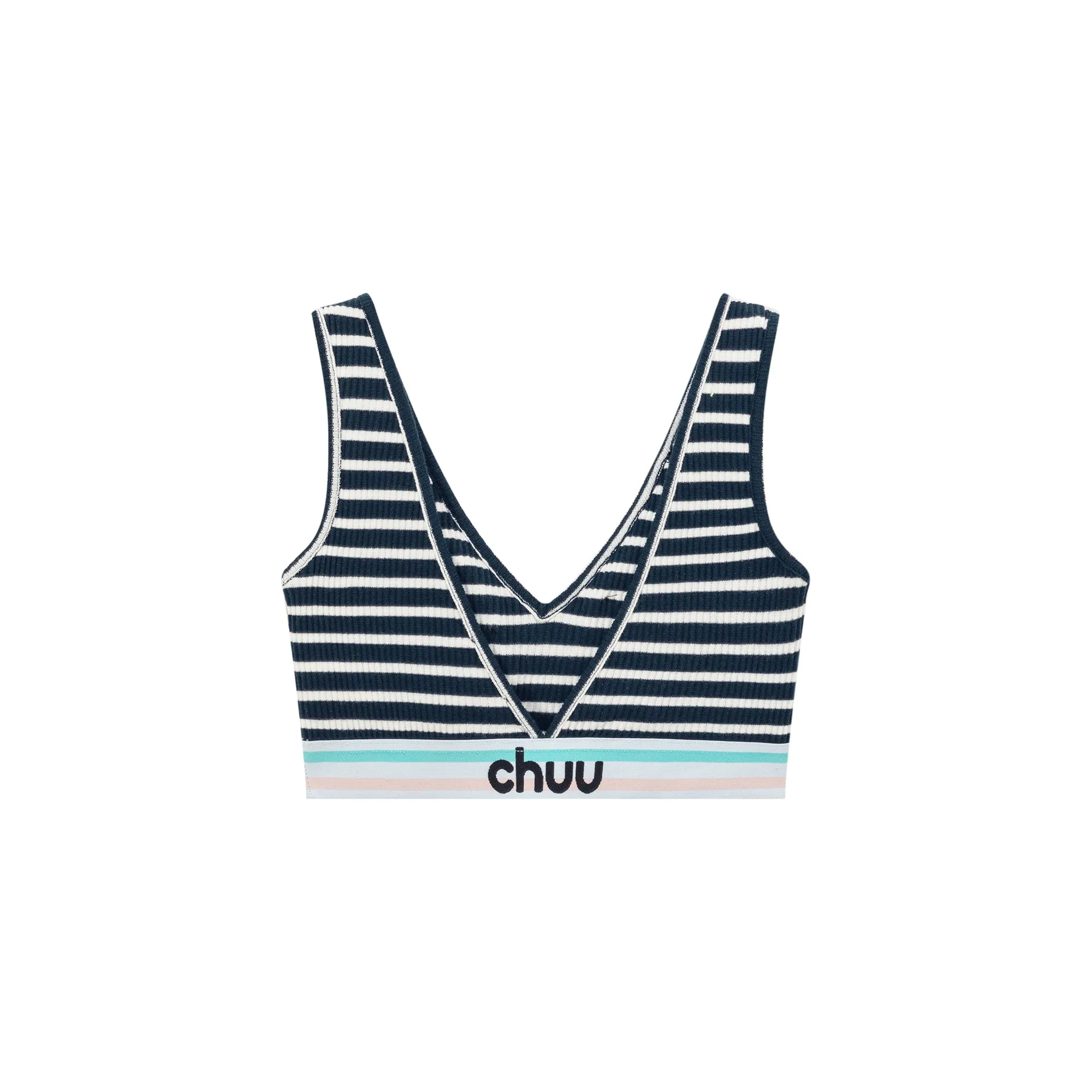 Striped Color Banding V Neck Bra Top