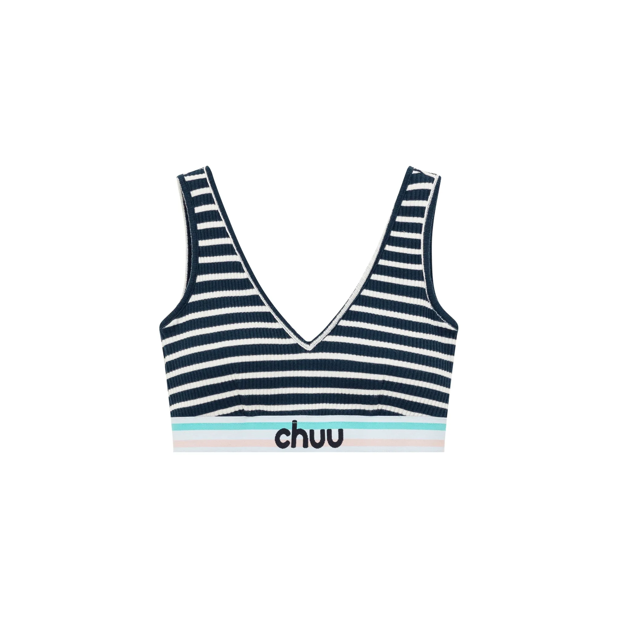 Striped Color Banding V Neck Bra Top