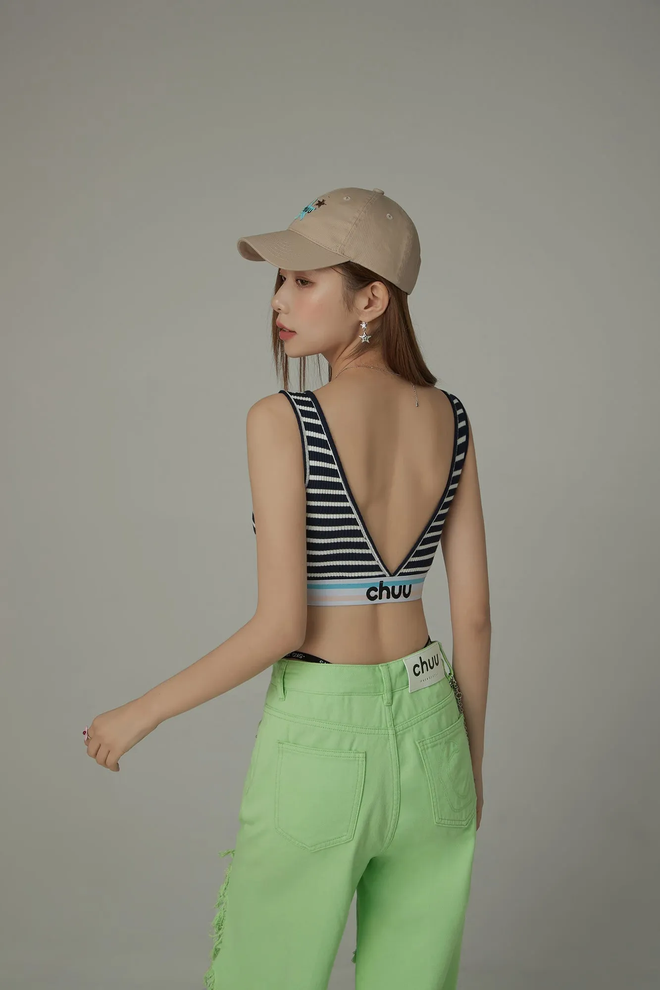 Striped Color Banding V Neck Bra Top