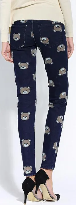 'Teddy Bear' Printed Skinny Jeans