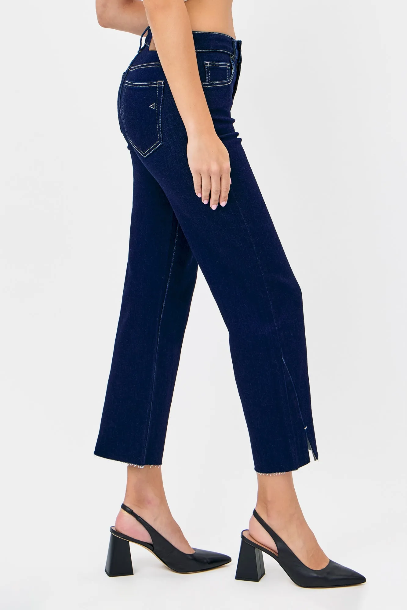 [TRACEY] Rinse Wash Hem Slit Cropped Relaxed Straight