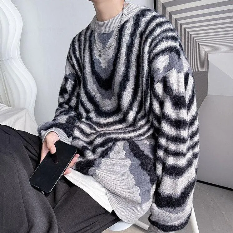 Y2K Wavy Striped Knitted Sweater