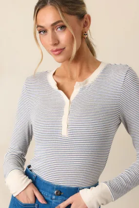 Z Supply Scarlett Blue Stripe Rib Henley Top