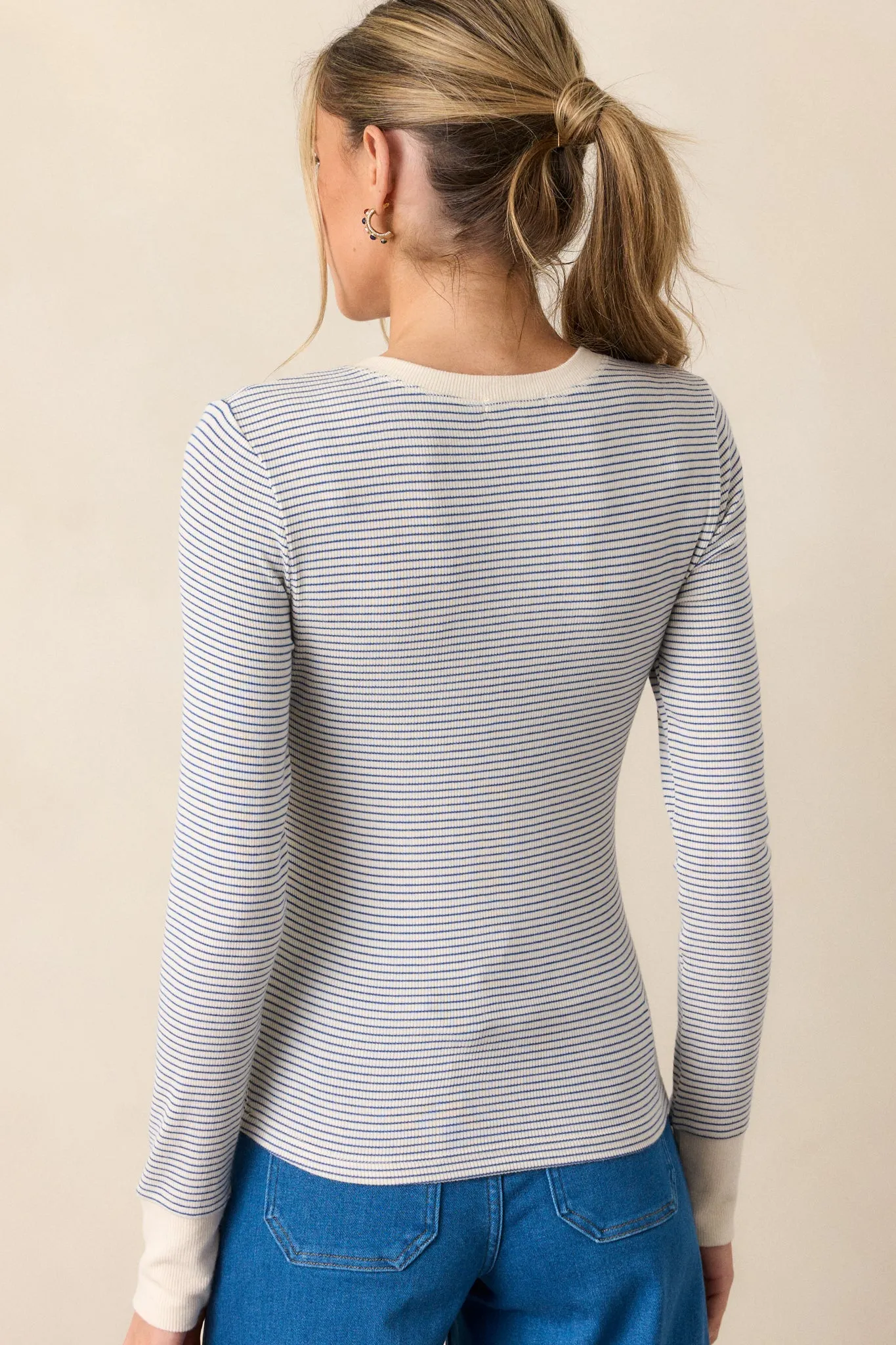 Z Supply Scarlett Blue Stripe Rib Henley Top